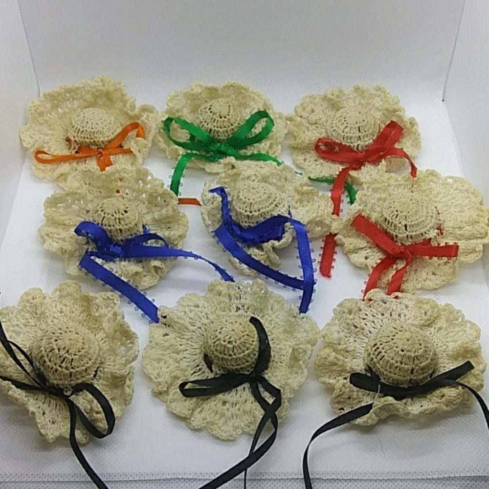 9 tiny antique crochet hats